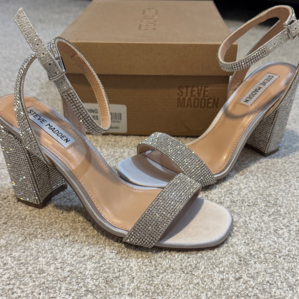 Steve Madden Glittering Silver Block Heels